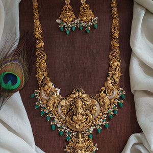 Antique Lakshmi Long Haram Set with Nakshi Work | Lakshmi, Peacock & Elephant Motifs