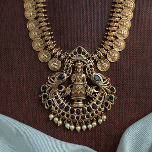 Antique Kasumalai Necklace Set with Kemp Goddess Pendant & Matching Earrings
