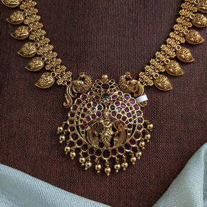 Antique Mango Design Long Haram Set with Kemp Lord Krishna Pendant & Chandbali Earrings