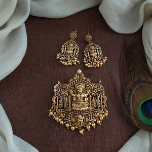 Antique Lakshmi Pendant Set with Earrings | Traditional Temple Jewellery