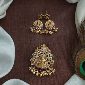 Antique Lakshmi Pendant Set with Earrings | Traditional Temple Jewellery
