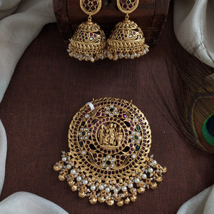 Antique Kemp Goddess Pendant Set with Jhumki | Ram-Parivar Temple Jewellery