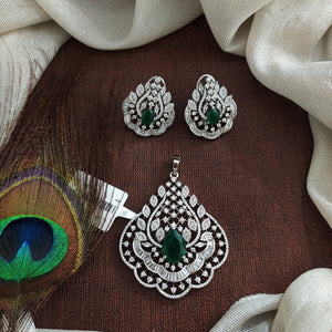 Zircon Diamond Look Pendant Set with Earrings – Rhodium & Two-Tone Polish Elegant Party Jewellery