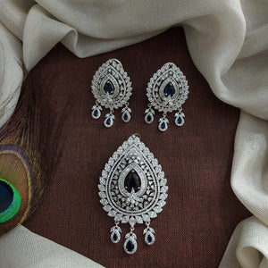 Zircon Diamond Look Pendant Set with Earrings – Rhodium & Two-Tone Polish Elegant Party Jewellery