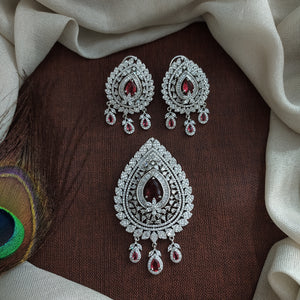 Zircon Diamond Look Pendant Set with Earrings – Rhodium & Two-Tone Polish Elegant Party Jewellery