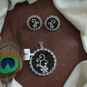 Zircon Colour Stone Pendant Set – Silver Rhodium & Diamond Two-Tone Finish Jewellery
