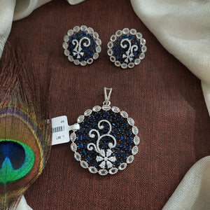 Zircon Colour Stone Pendant Set – Silver Rhodium & Diamond Two-Tone Finish Jewellery