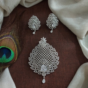 Diamond Look Zircon Pendant Set – Silver & Two-Tone Polish Elegant Jewellery