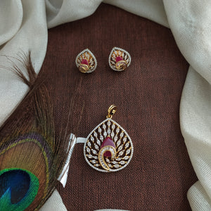 Statement Diamond Look Pendant Set with Earrings | Premium CZ Zircon Jewelry