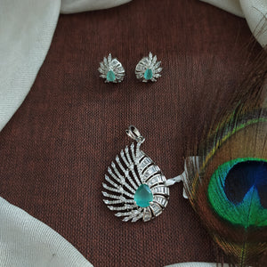 Designer Zircon Pendant Set | Rhodium Silver & Diamond Two-Tone Finish | Multi-Color Options