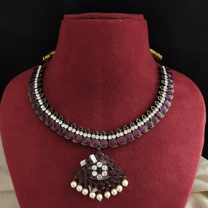 Premium Kemp Mango Attigai Necklace – Traditional Temple Jewellery in Black Oxidised & Gold Polish