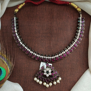 Premium Kemp Mango Attigai Necklace – Traditional Temple Jewellery in Black Oxidised & Gold Polish