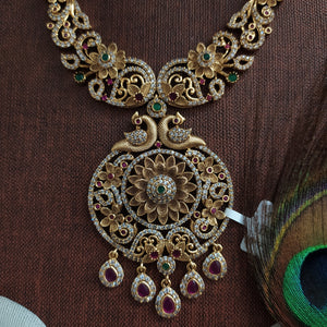 Antique Zircon Long Haram Set (Non-Idol Design) | Elegant Traditional Look