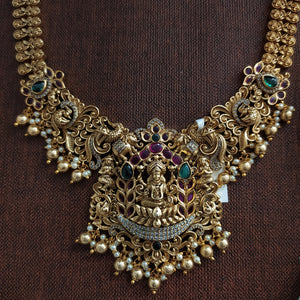 Antique Lakshmi V-Shaped Long Haram Set | Grand Traditional Temple Jewellery