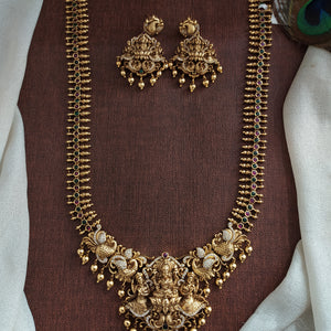 Antique Lakshmi V-Shaped Long Haram Set | Grand Traditional Temple Jewellery