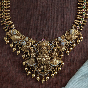 Antique Lakshmi V-Shaped Long Haram Set | Grand Traditional Temple Jewellery