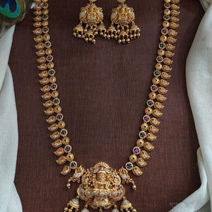 Antique Lakshmi Long Haram Set with Mango Chain & Matching Earrings | Temple Jewellery