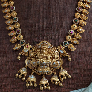 Antique Lakshmi Long Haram Set with Mango Chain & Matching Earrings | Temple Jewellery