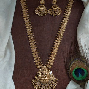 Antique Lakshmi Long Haram Set | Traditional Temple Jewellery Statement Necklace
