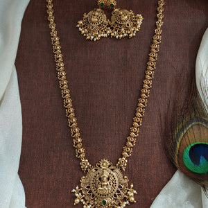 Antique Lakshmi Long Haram Set | Traditional Temple Jewellery Statement Necklace