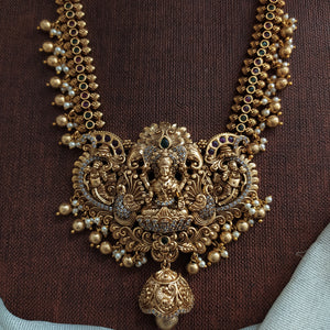 Antique Lakshmi Long Haram Set | Traditional Temple Jewellery Statement Necklace