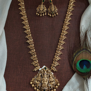 Antique Lakshmi Long Haram Set | Traditional Temple Jewellery Statement Necklace