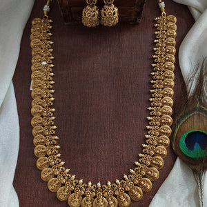 Traditional Kaasumala Long Haram Set with Nakshi Work & Matching Jhumka