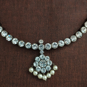 Traditional White Stone Addigai Necklace – Diamond Look Temple Jewellery in Black Oxidised & Gold Polish