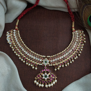 Gold Finish Real Araku Kemp Bridal Close Necklace with Pendant – Traditional Dance & Temple Jewellery