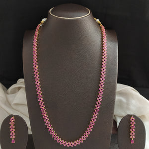 Full Ruby Long Haram Set – Semi-Precious Ruby Stone Chain with Matching Earrings