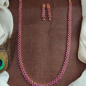 Full Ruby Long Haram Set – Semi-Precious Ruby Stone Chain with Matching Earrings
