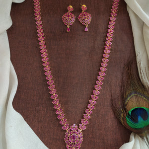 Full Ruby Zircon Long Haram Set – All-Ruby Stone Necklace
