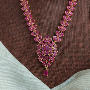 Full Ruby Zircon Long Haram Set – All-Ruby Stone Necklace