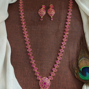 Full Ruby Long Haram Set – Semi-Precious Ruby Stone Statement Necklace with Matching Earrings