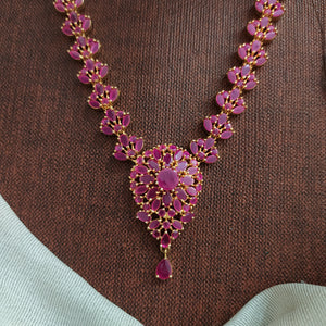 Full Ruby Long Haram Set – Semi-Precious Ruby Stone Statement Necklace with Matching Earrings