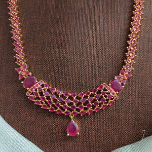 Real Ruby Color Stone AD Long Haram Set | Semi-Precious Stones