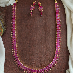 Full Ruby Long Haram Set – Semi-Precious Ruby Stone Statement Necklace with Matching Earrings