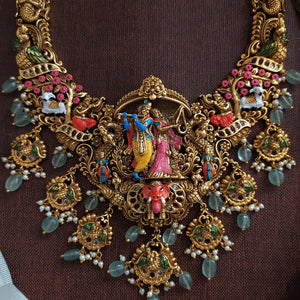Grand Radha Krishna Temple Necklace – Vrindavan Garden Scene South Indian Bridal Jewellery