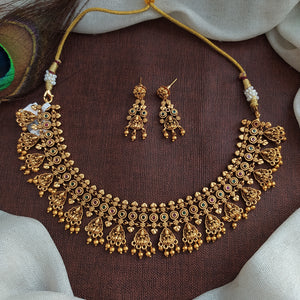 Antique Lakshmi Necklace Set with Golden Ball Hangings – Pure Gold Look