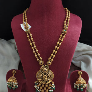 Traditional Non-Idol Antique Long Haram Set with Strawberry Beads & Pearls – South Indian Jhumka Jewellery