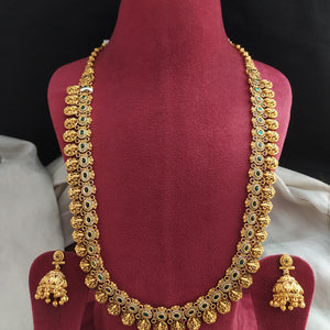 Antique Traditional Kaasumalai Long Haram Set with Jhumkas – South Indian Temple Jewellery