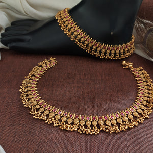 Antique Gold-Plated Bridal Anklets | Traditional Payal | Wedding Accessories