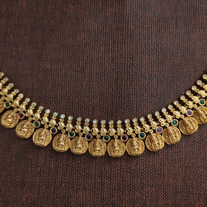 Antique Minimal Kaasu Short Necklace Set with Jhumkis – Traditional Coin Jewellery