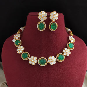 Moissanite Floral Necklace Set – Elegant Choker in Ruby & Mint Green