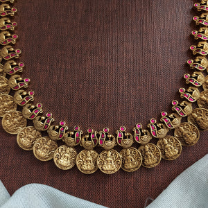 Antique Kaasu Long Haram Set with Jadau Kundan Stones & Jhumkas