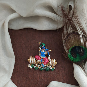 Meenakari Shree Krishna Pendant – Krishna on Swing Traditional Statement Pendant