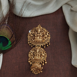 Traditional Lakshmi Nakshi Jada Billa with Jhumka – Plain Gold Finish Hair Accessory