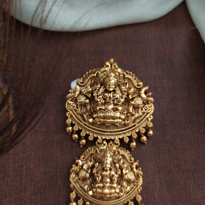 Traditional Lakshmi Nakshi Jada Billa with Jhumka – Plain Gold Finish Hair Accessory