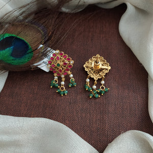 Myra Antique Stone Studs – Red & Green with Pearl Drops