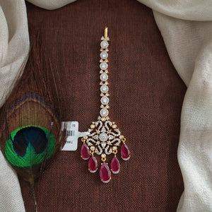 Zircon Stone Tikka – Diamond Finish Maang Tikka in Emerald & Ruby